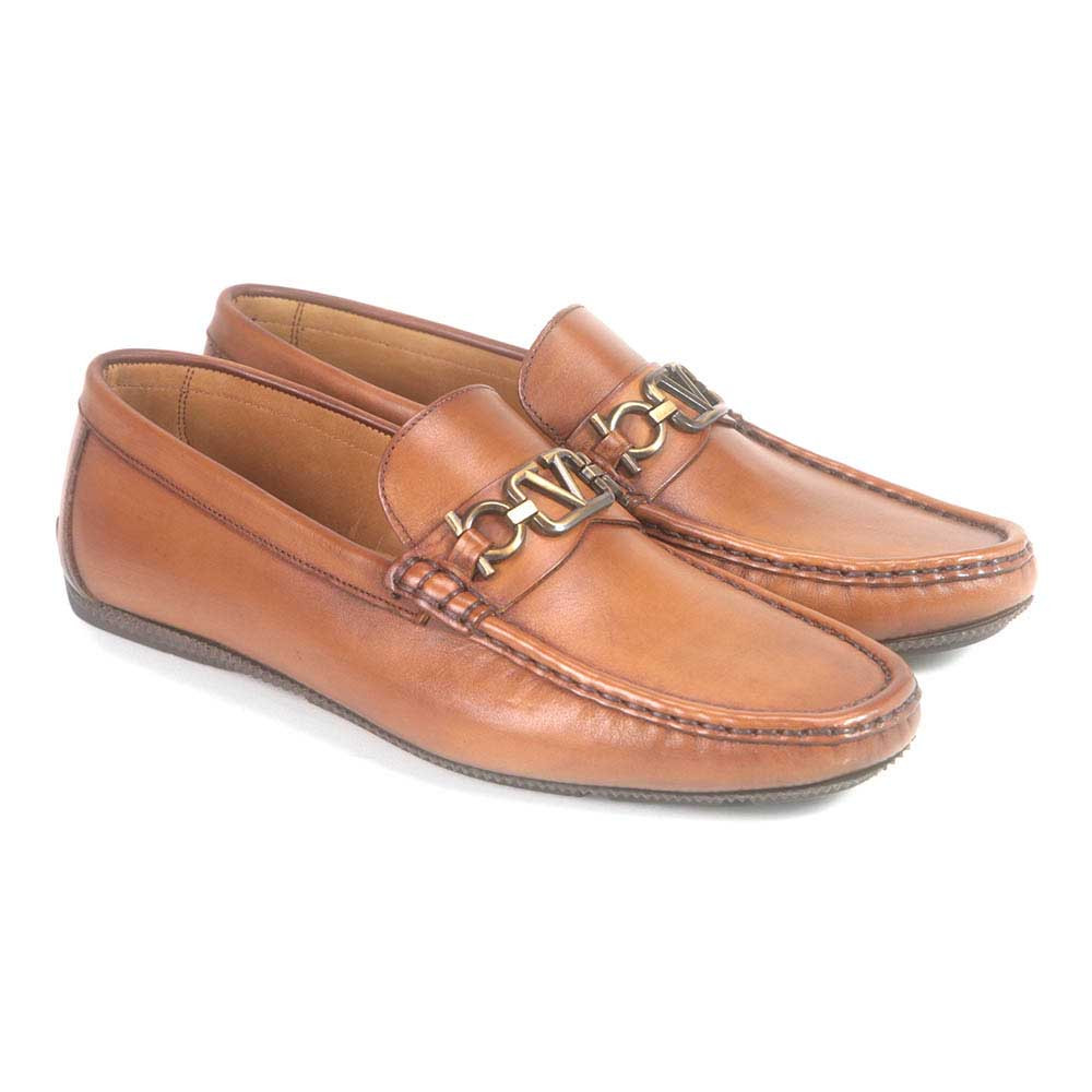Sigotto Uomo Tan Soft Leather Driving Loafer with V Logo - Picture 26 of 30