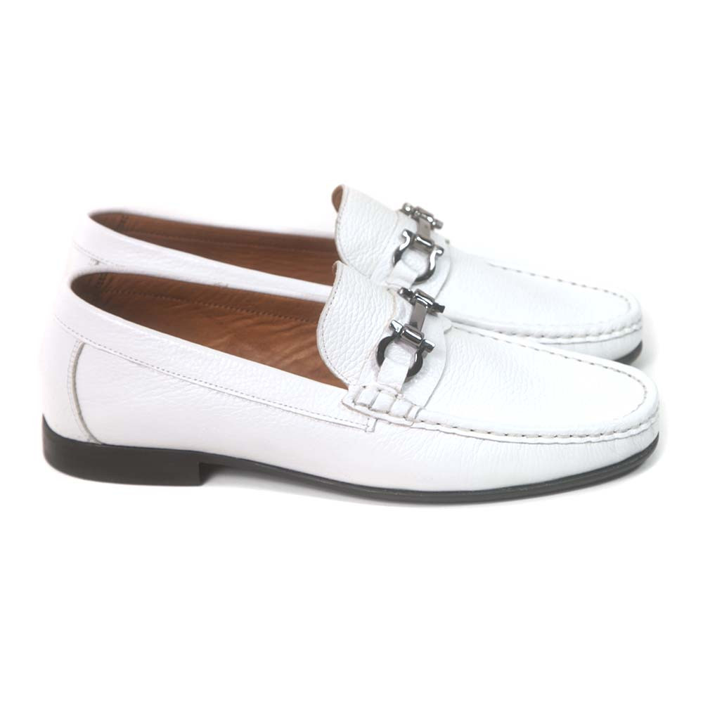 Sigotto Uomo White Grain Leather Bit Loafer with Leather Sole - Picture 14 of 20