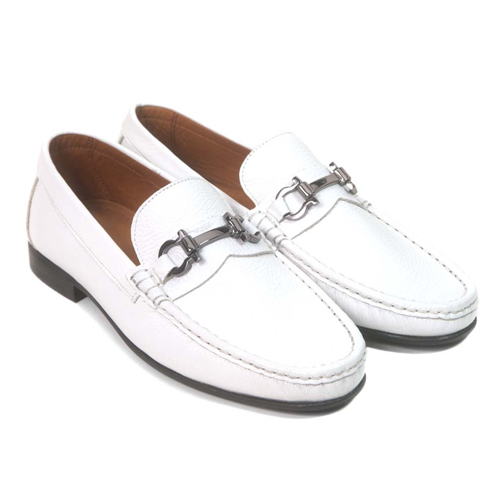 Sigotto Uomo White Grain Leather Bit Loafer with Leather Sole - Picture 13 of 20