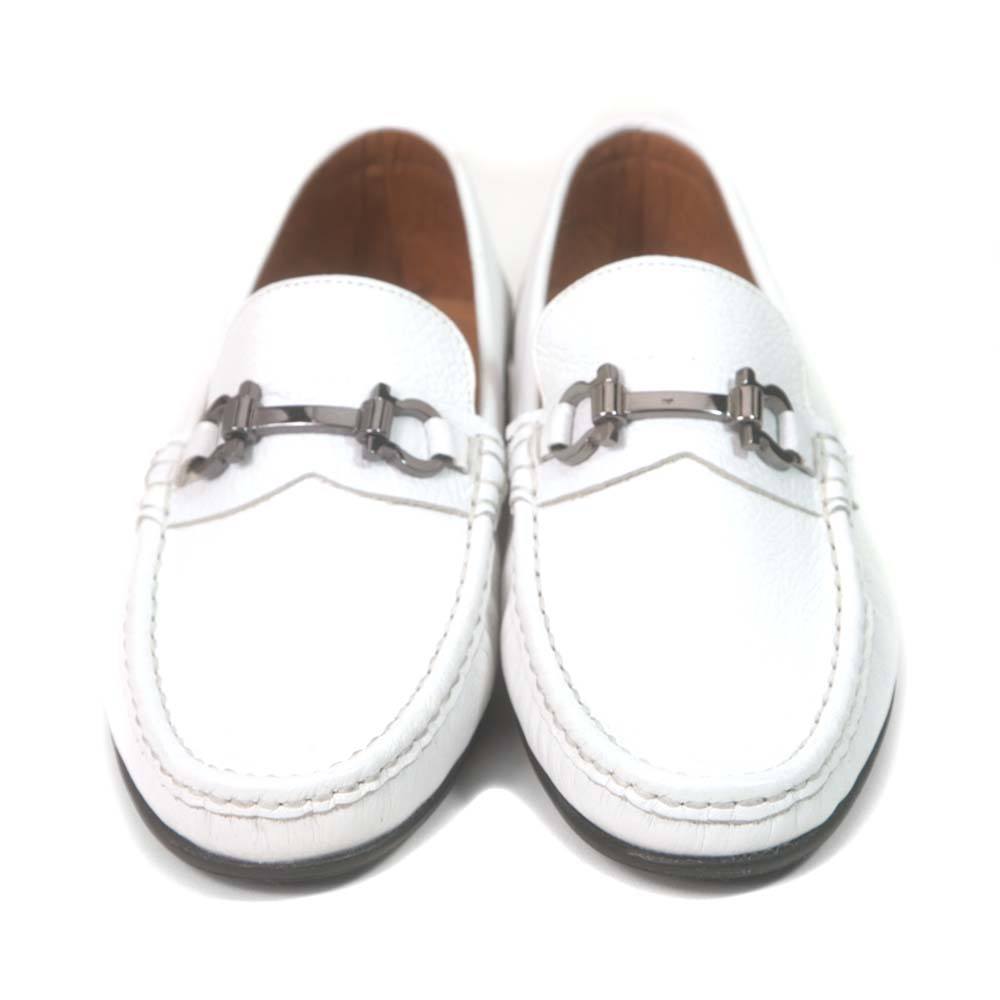 Sigotto Uomo White Grain Leather Bit Loafer with Leather Sole - Picture 15 of 20