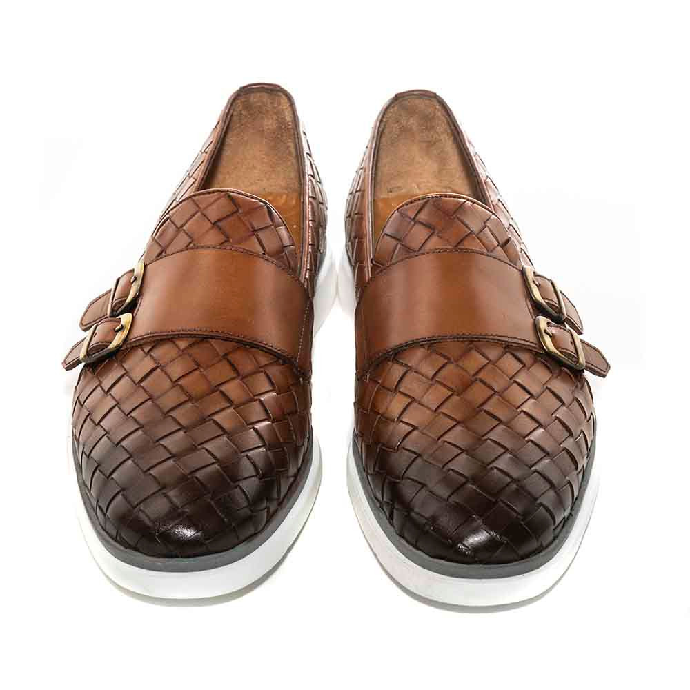 SIGOTTO UOMO Woven Double Buckle Tan Soft Leather Casual Shoes - Picture 37 of 49