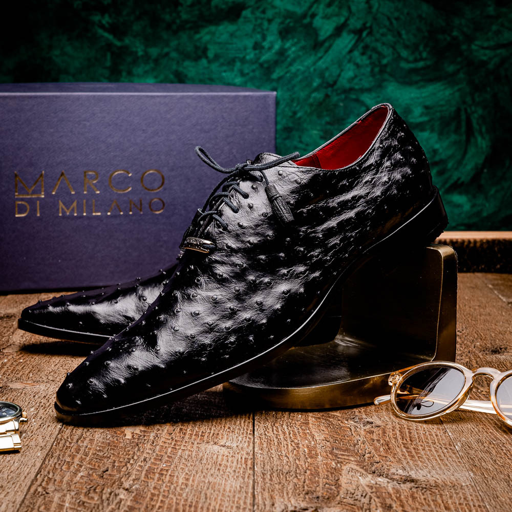 Criss Herren Schwarz Vollschaft Straußenhaut Oxford Schuhe | Marco Di Milano - Bild 16 von 16