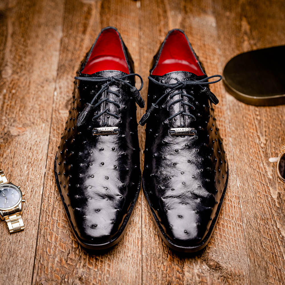 Criss Herren Schwarz Vollschaft Straußenhaut Oxford Schuhe | Marco Di Milano - Bild 13 von 16