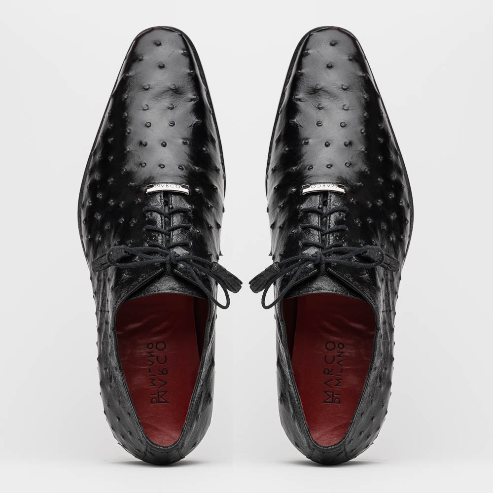 Criss Herren Schwarz Vollschaft Straußenhaut Oxford Schuhe | Marco Di Milano - Bild 9 von 16