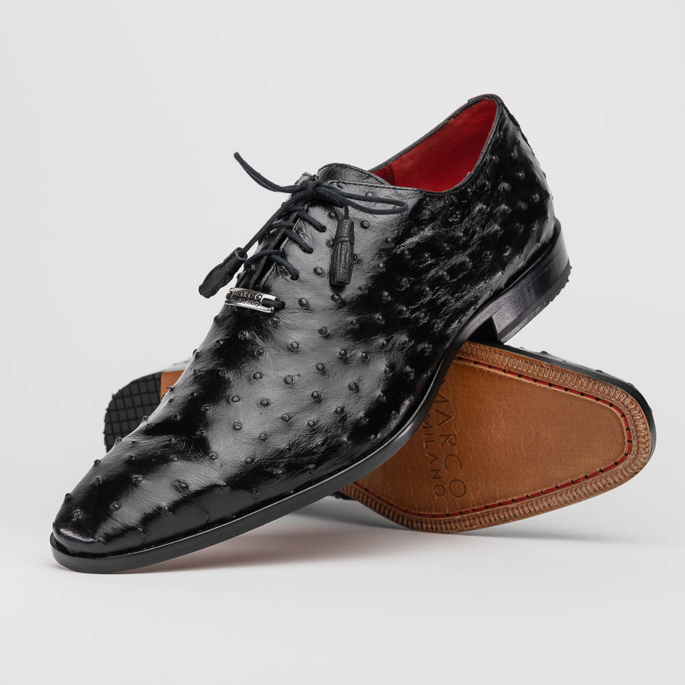Criss Herren Schwarz Vollschaft Straußenhaut Oxford Schuhe | Marco Di Milano - Bild 8 von 16