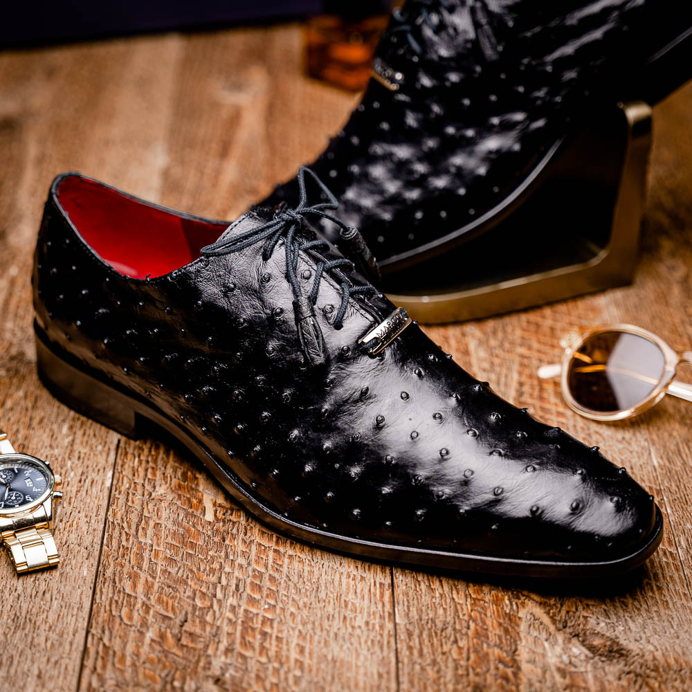 Criss Herren Schwarz Vollschaft Straußenhaut Oxford Schuhe | Marco Di Milano - Bild 14 von 16