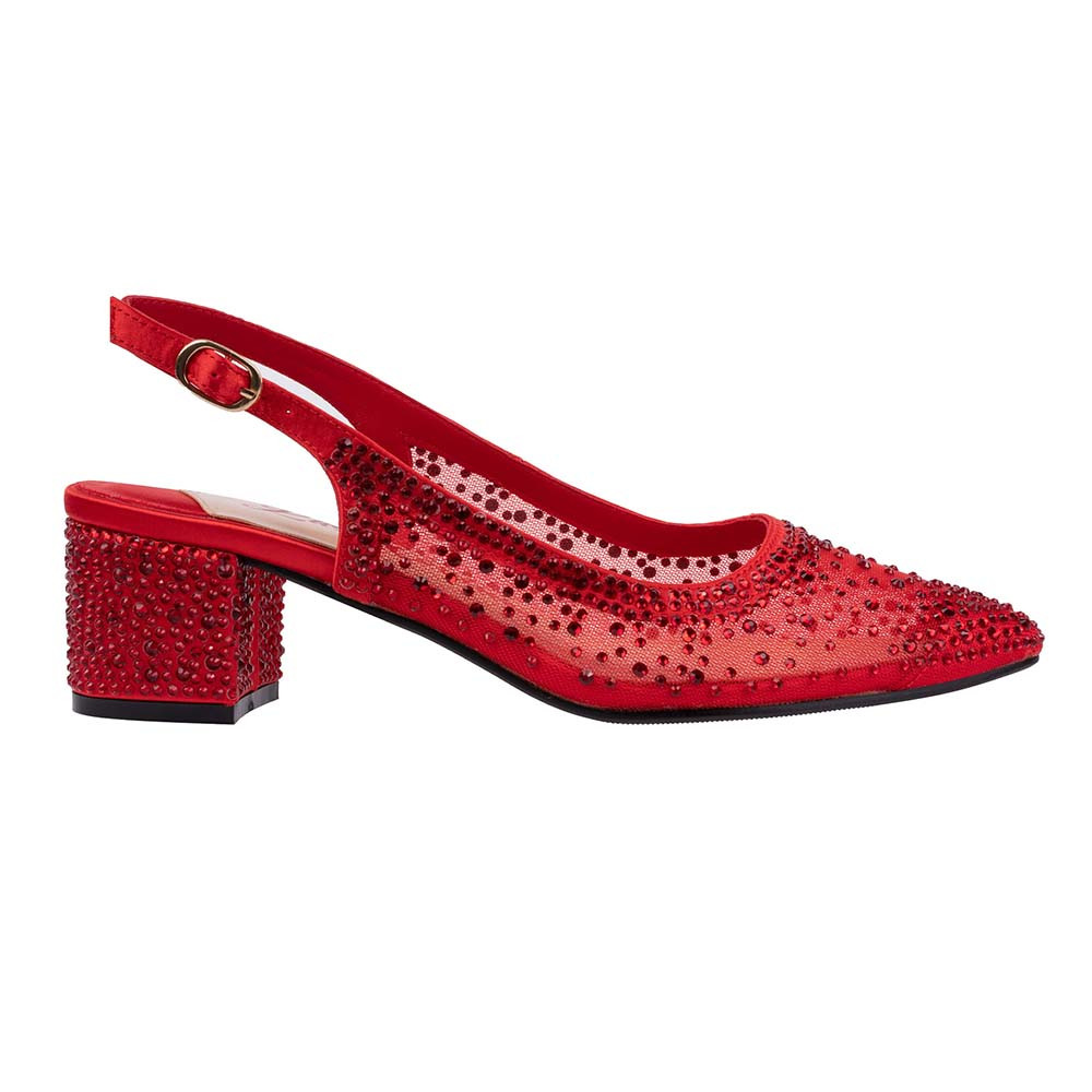 Lady Couture Demi rot Strass Mesh Slingback Block mit 2,5 Zoll Absatz - Bild 7 von 40