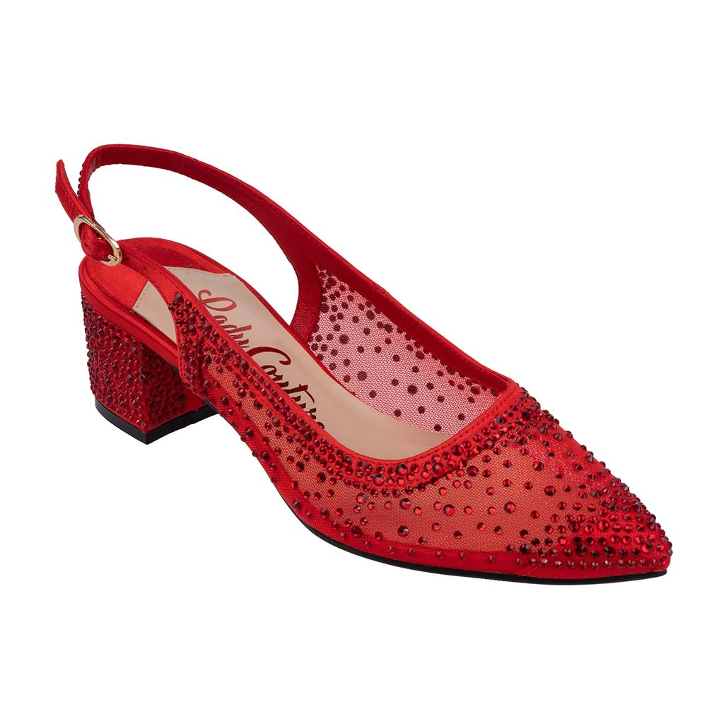 Lady Couture Demi rot Strass Mesh Slingback Block mit 2,5 Zoll Absatz - Bild 8 von 40