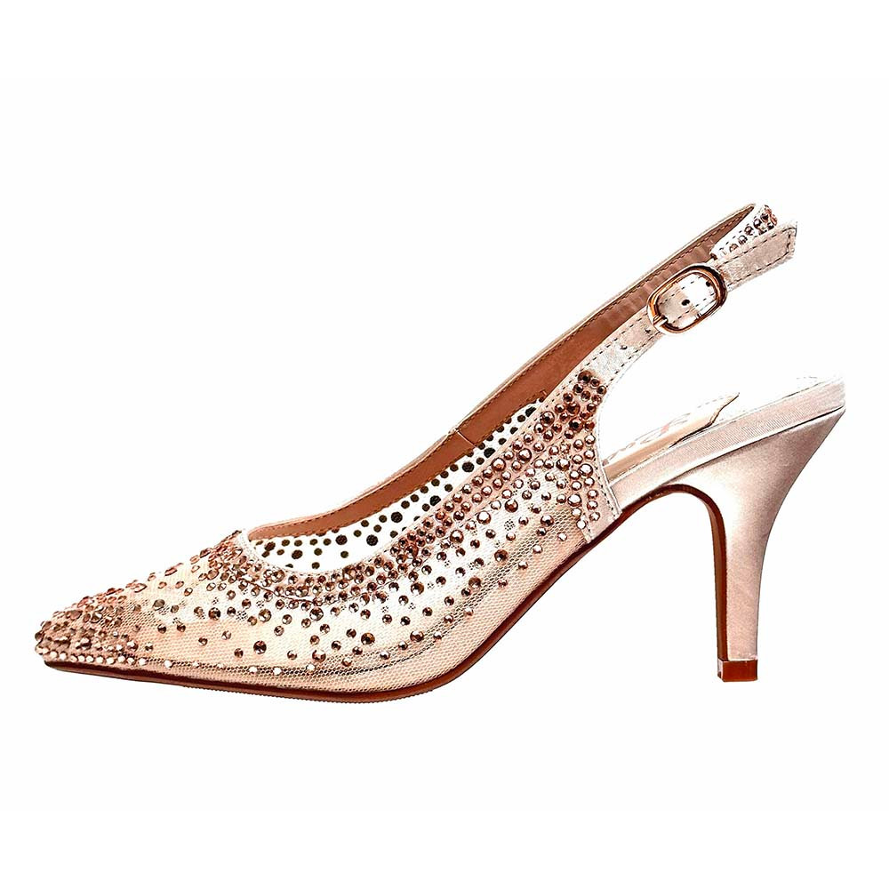 ローラ Lady Couture Lola Champagne Embellished Pointed Toe Slingback Pump
