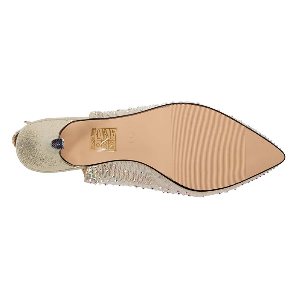 Lady Couture Lola Embellished Pointed Toe Slingback Pump with 3" Heel in Gold - Picture 24 of 30