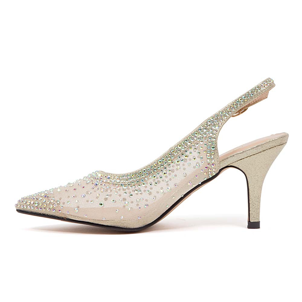 Lady Couture Lola Embellished Pointed Toe Slingback Pump with 3" Heel in Gold - Picture 20 of 30