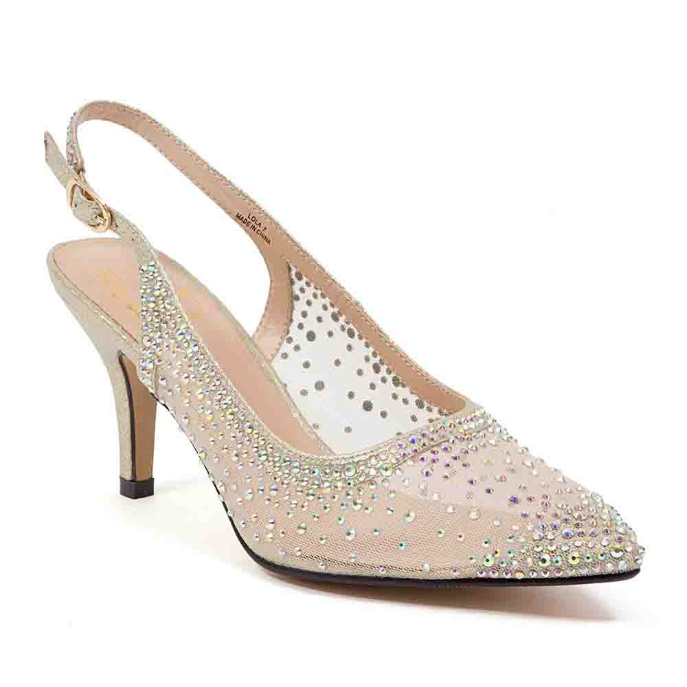 Lady Couture Lola Embellished Pointed Toe Slingback Pump with 3" Heel in Gold - Picture 7 of 30