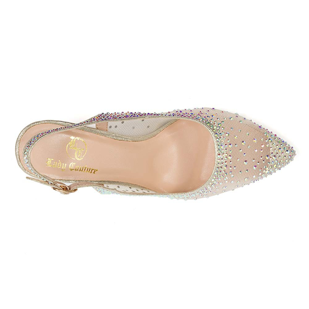 Lady Couture Lola Embellished Pointed Toe Slingback Pump with 3" Heel in Gold - Picture 11 of 30