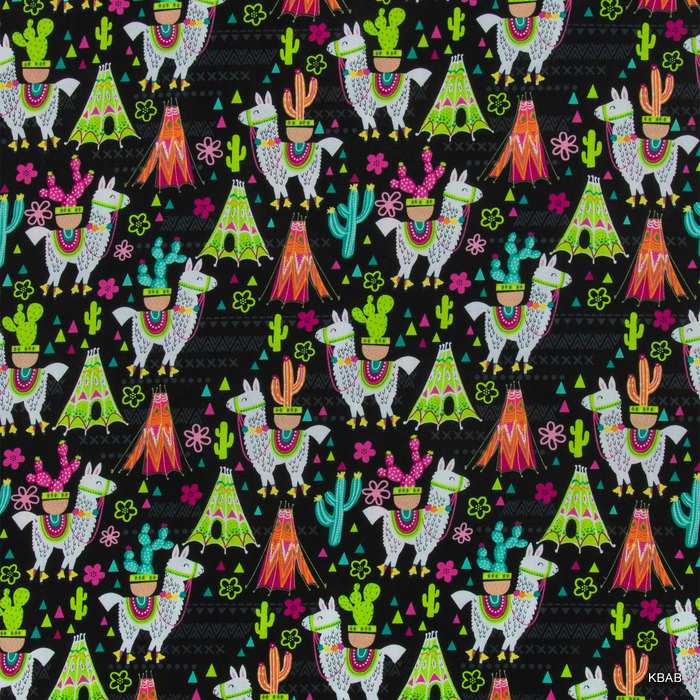 BonEful FABRIC FQ Cotton Quilt White Green Desert Cactus Llama Small Baby Garden