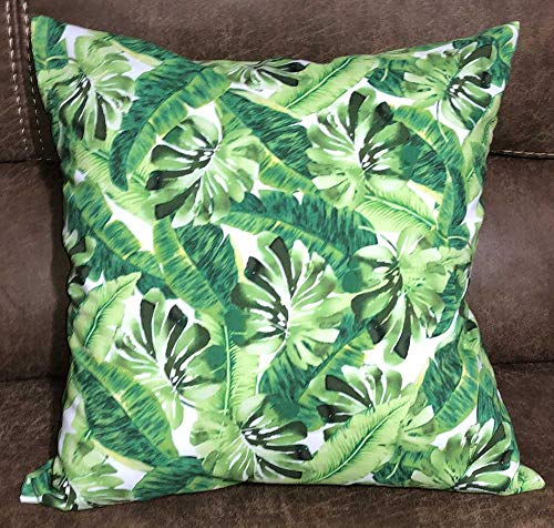 Tropical Green Leaf White Farmhouse Handcrafted Pillow Cover Sham