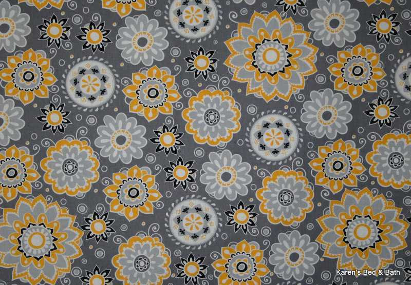 Yellow Grey White Black Floral Flowers Gray Handcrafted Curtain