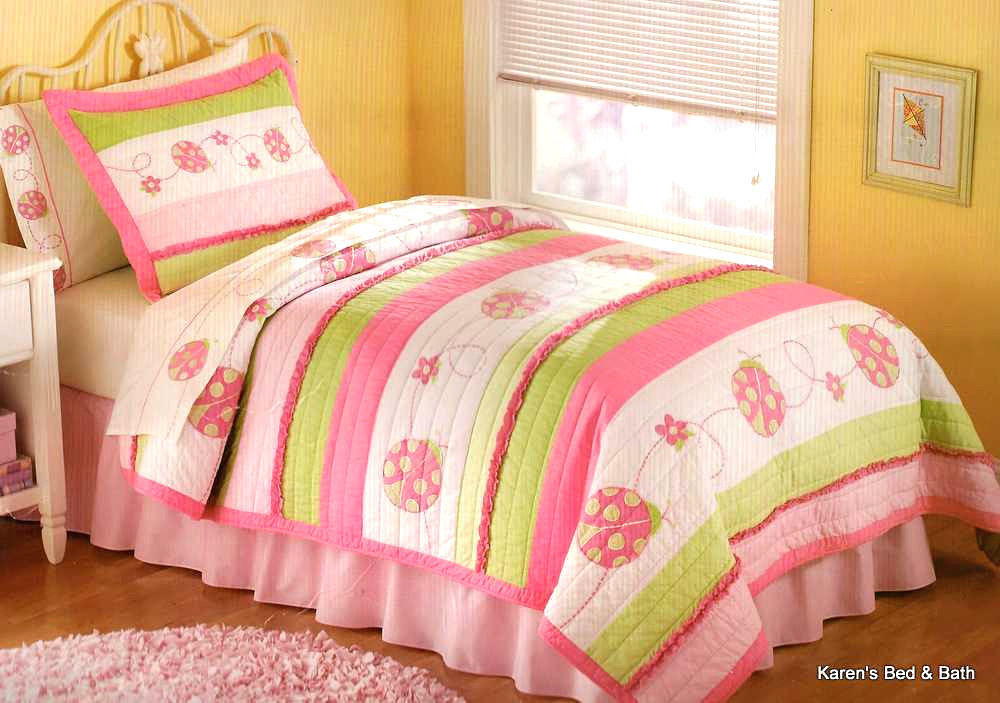 Ladybug Garden Shabby Chic Fl Pink Green Full Queen Quilt 2 Ladybug Garden Shabby Chic Full Queen Fl Pink Green Quilt Pillow Shams 3pc Cotton Bedding Set