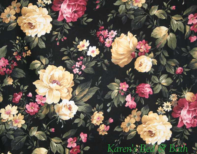 Cottage Rose Floral Valance Pink Cream Peony Flower Black Kitchen Window Curtain - Picture 9 of 9