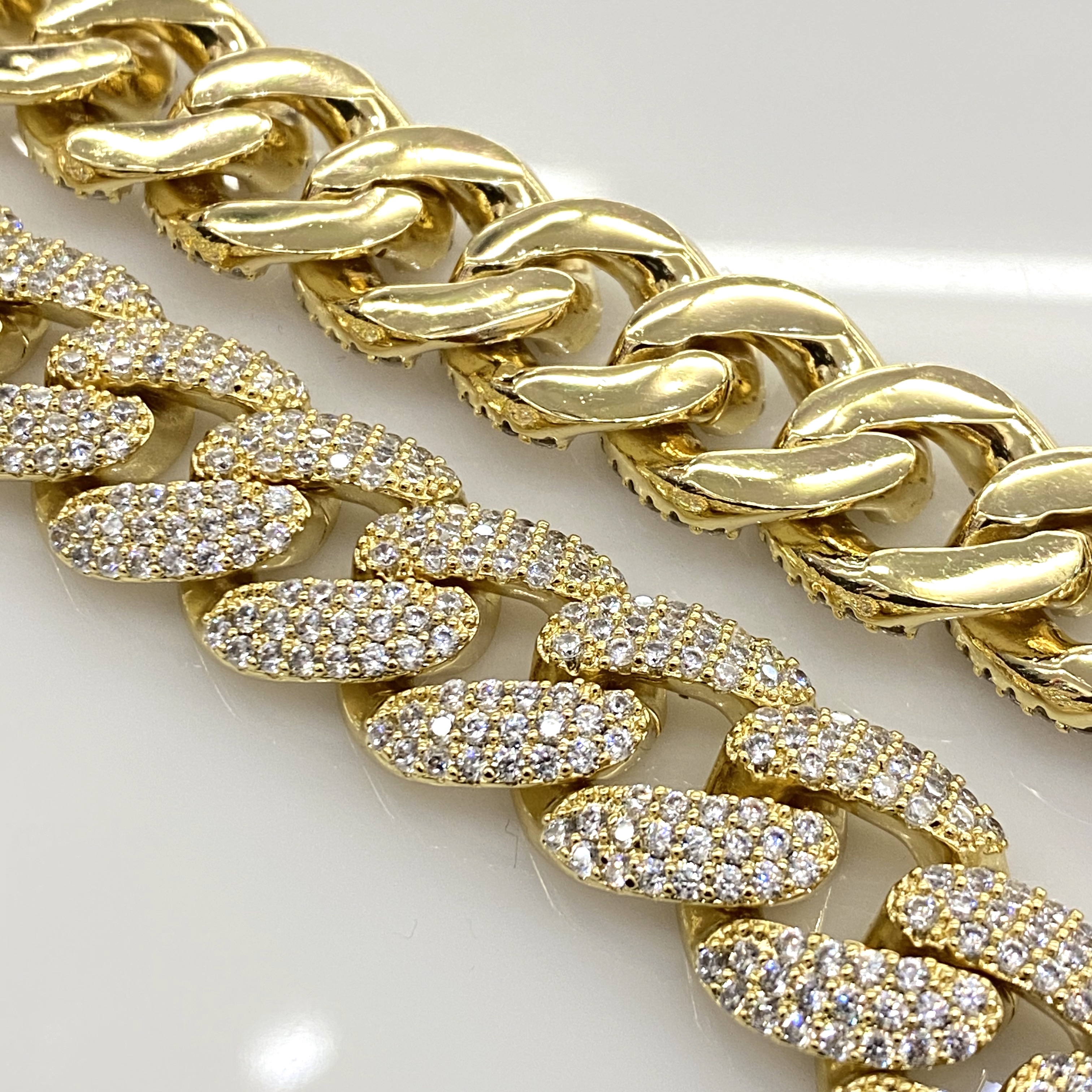 14k Gold Plated Simulated Diamond 18mm Wide Iced Cuban Link Chain