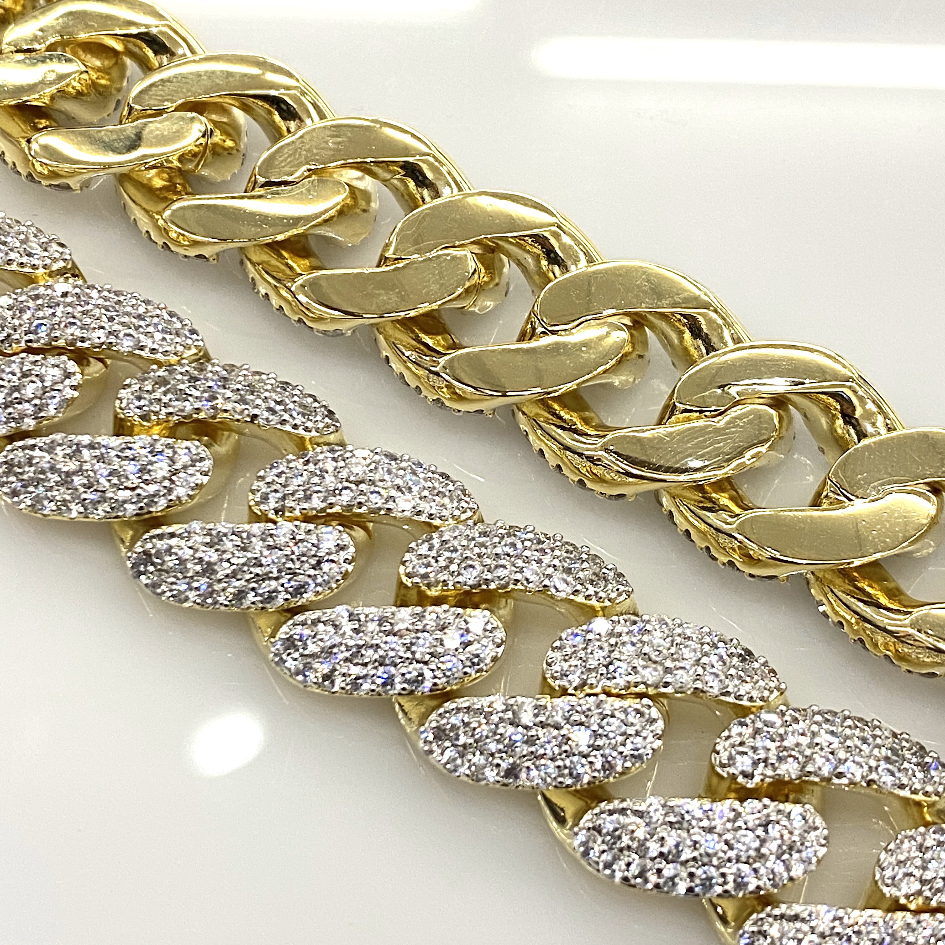 Two Tone Gold Plated Simulated Diamond Iced Cuban Link