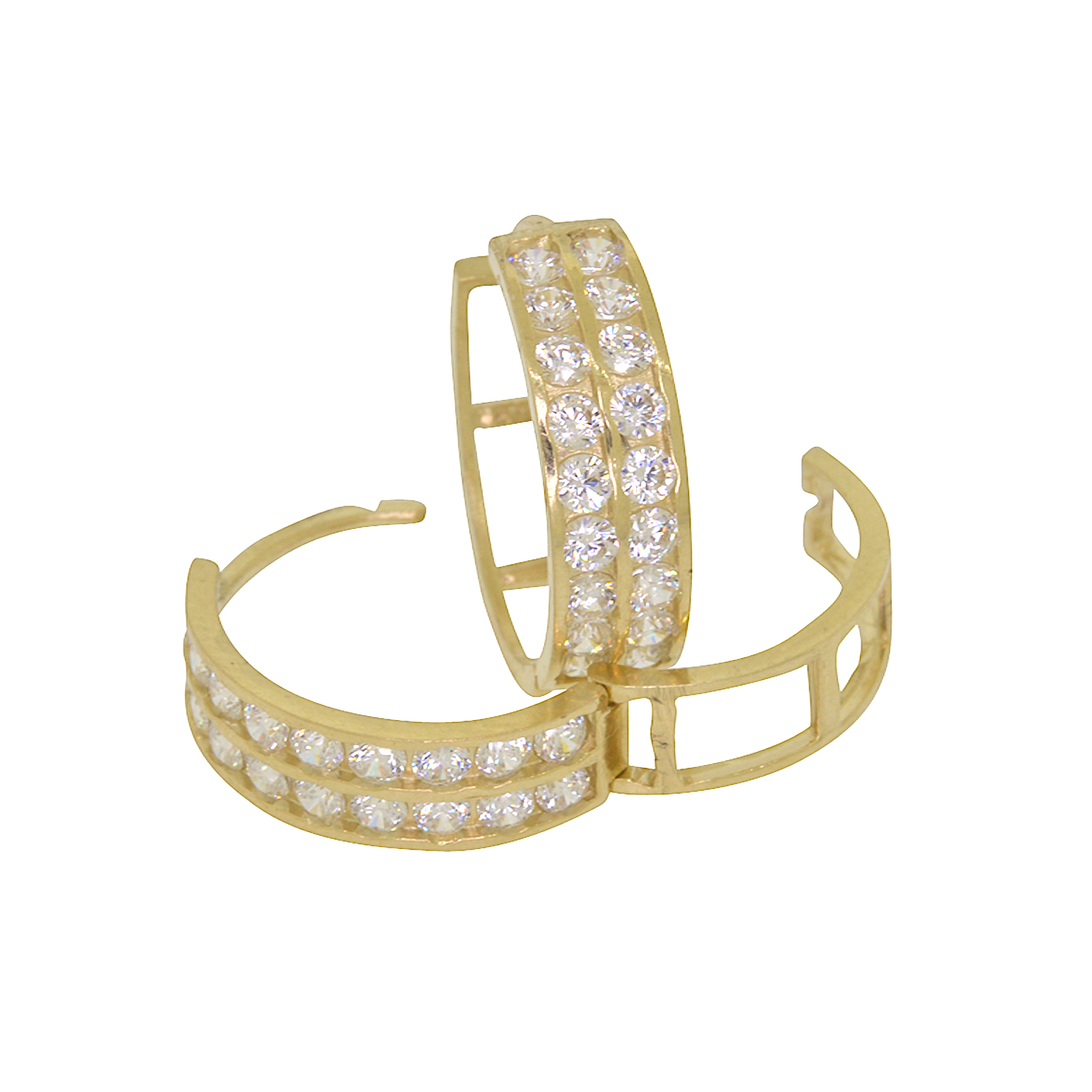 10k Yellow Gold Simulated Diamond 2 Row Hoop Earrings 17mm Mens Ladies Round New eBay