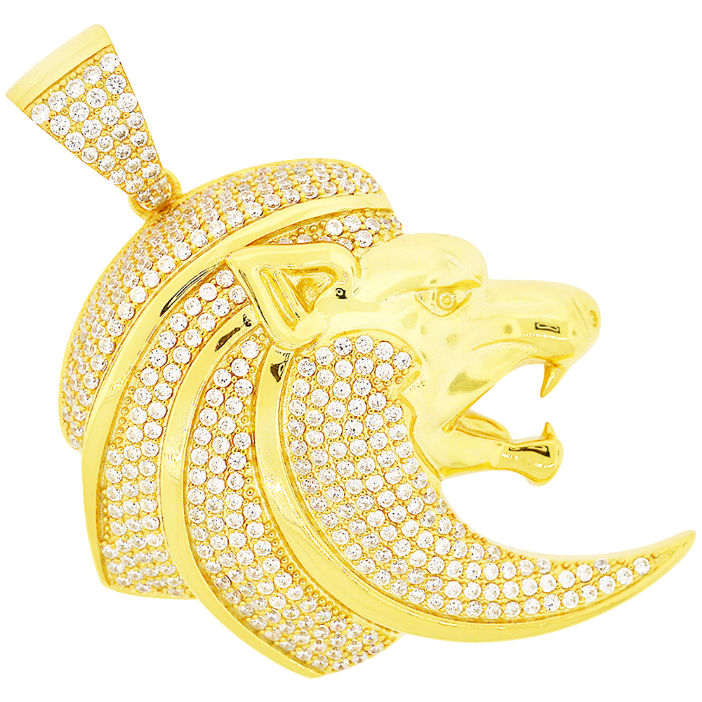 14k Gold Finish .925 Silver Simulated Diamond Lion Pendant Men Hip Hop
