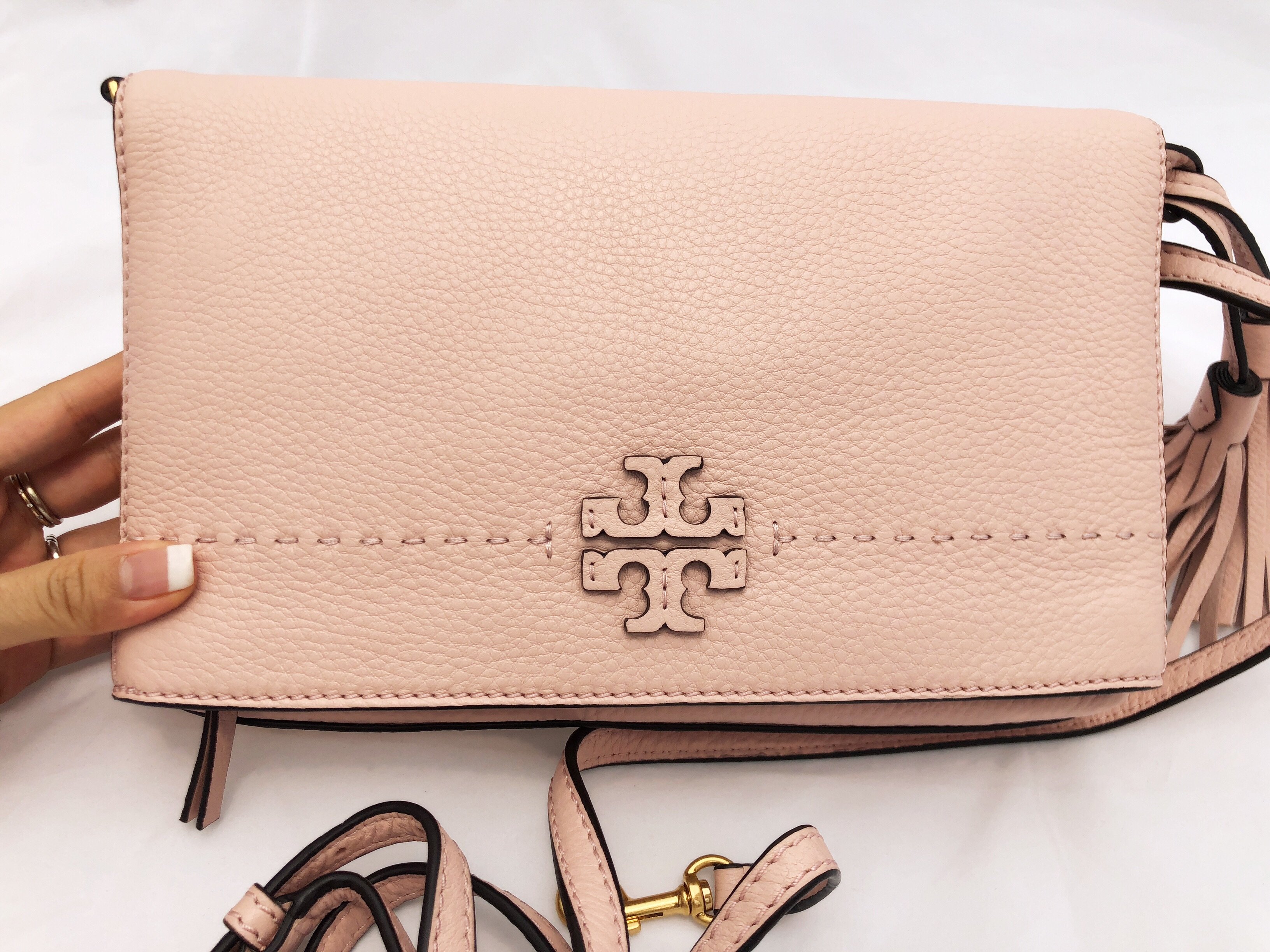 Tory Burch McGraw Leather Fold over Messenger Bag Crossbody Pink Quartz