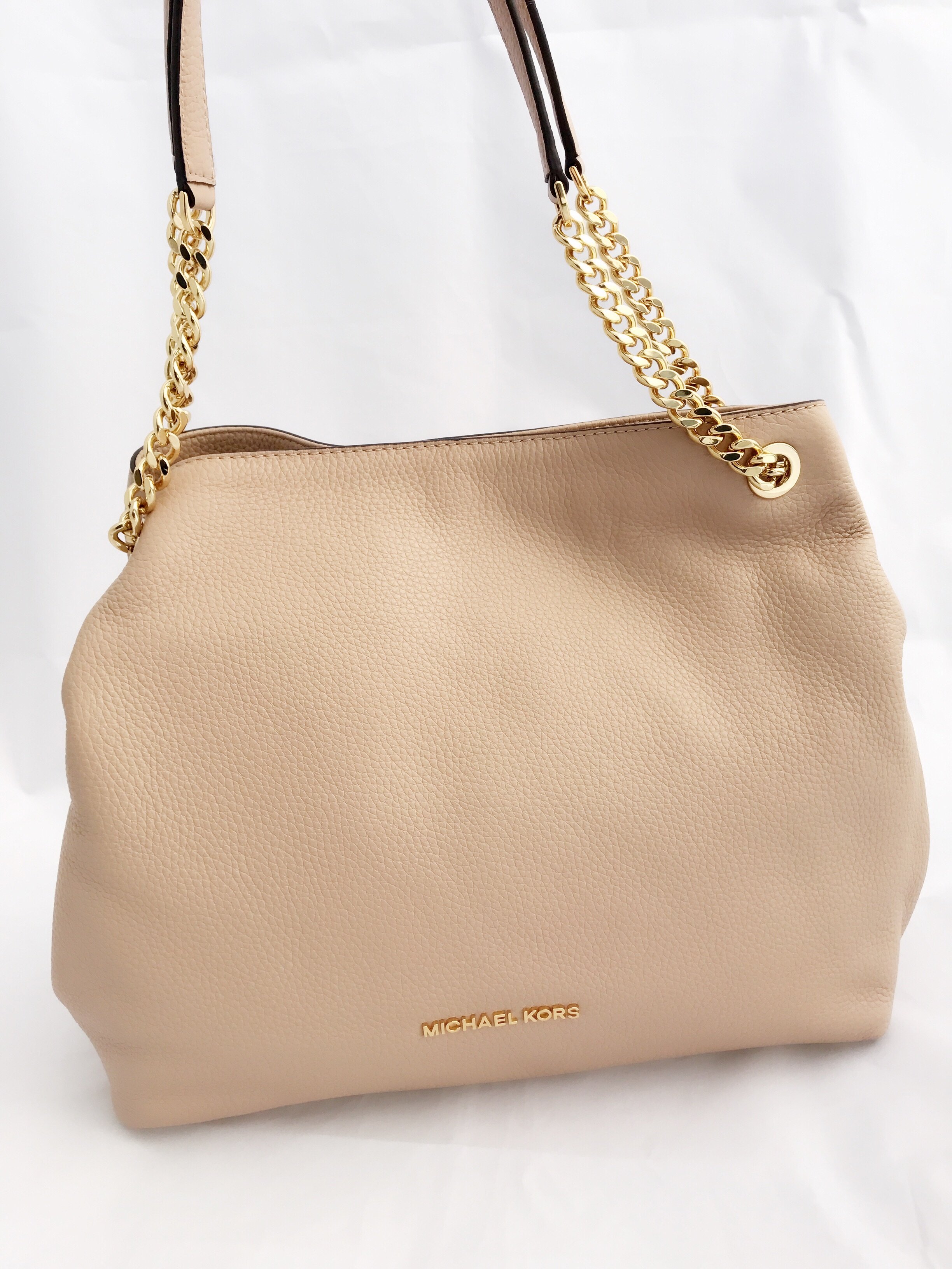 Michael Kors Jet Set Large Chain Shoulder Hobo Tote Pebble Leather 13 L X 10 5 H D