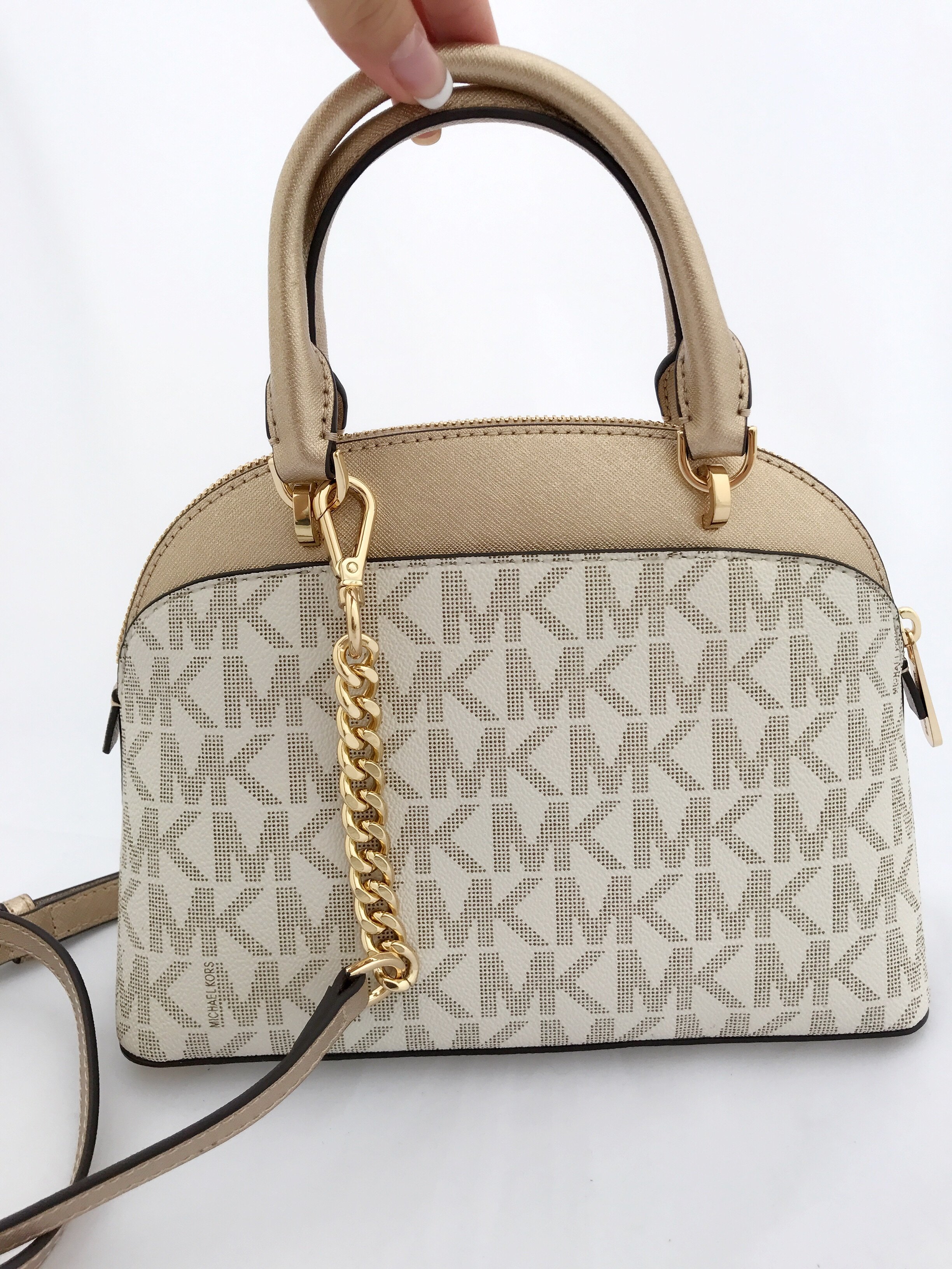 Michael Kors Emmy Small Cindy Dome Satchel Crossbody Vanilla Signature