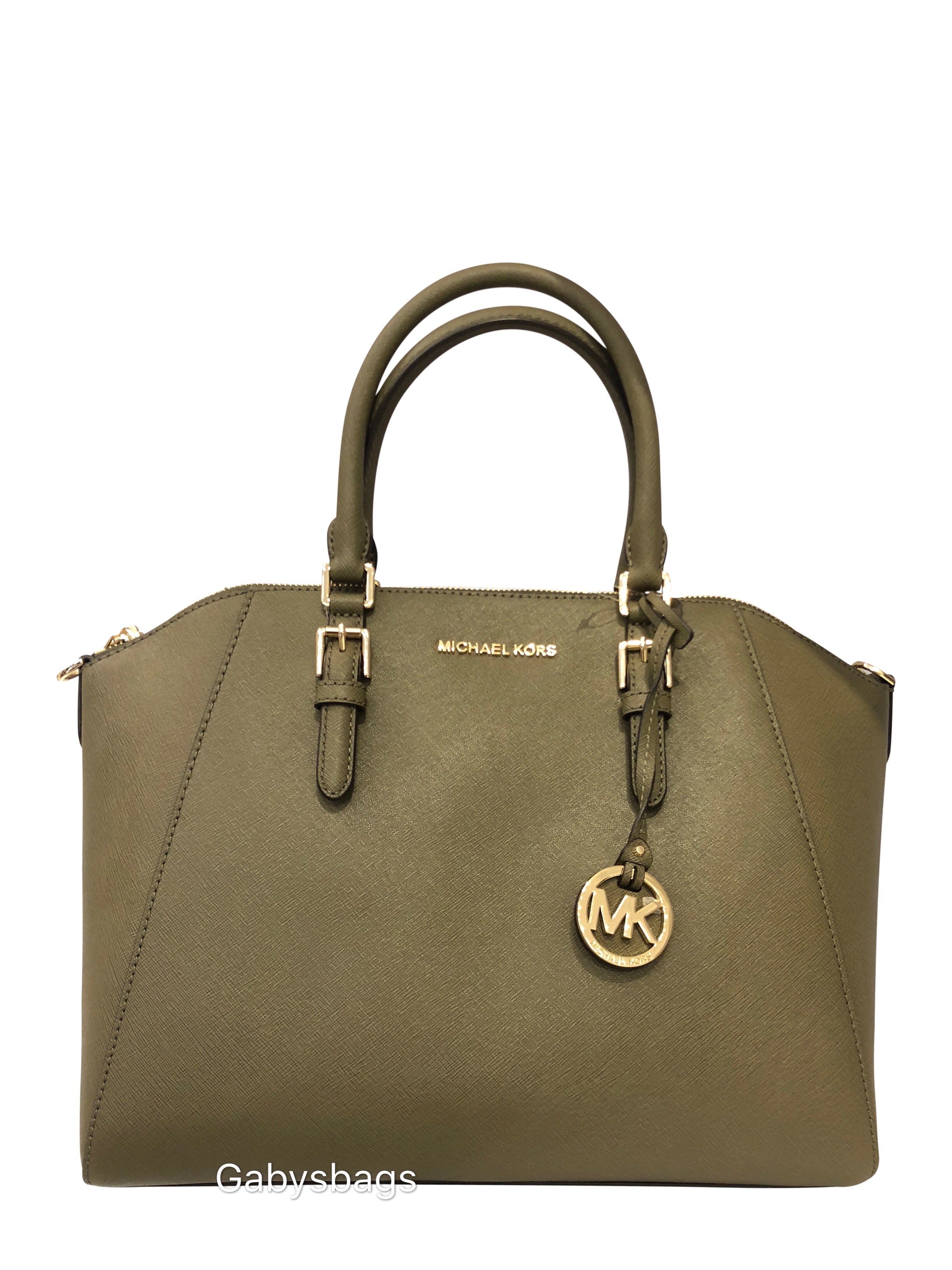 Michael Kors Large Ciara Top Zip Satchel Bag Olive Green 12 5 15 L X 10 H 6 D