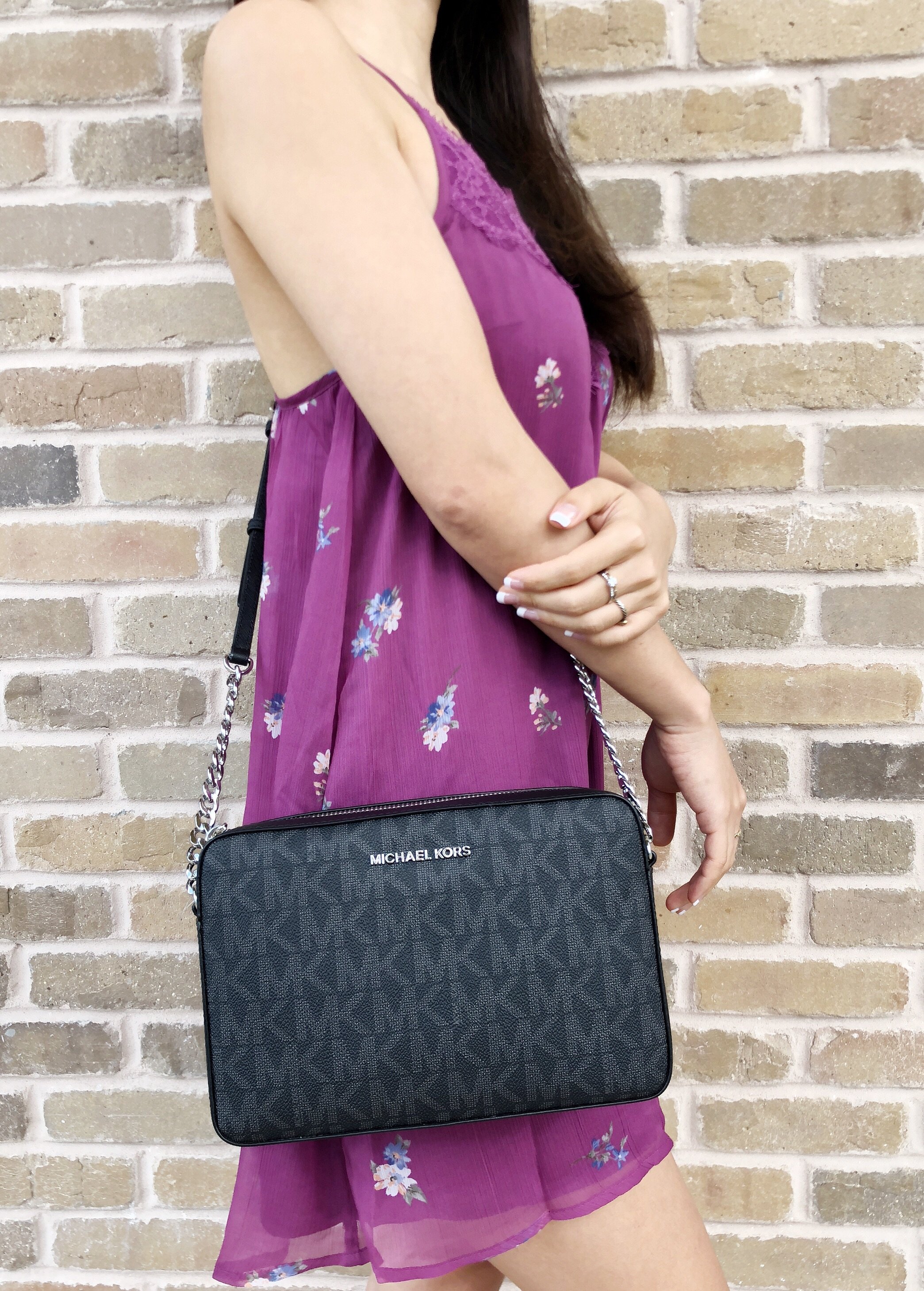 Michael Kors Jet Set Large East West Crossbody Bag Black MK Signature