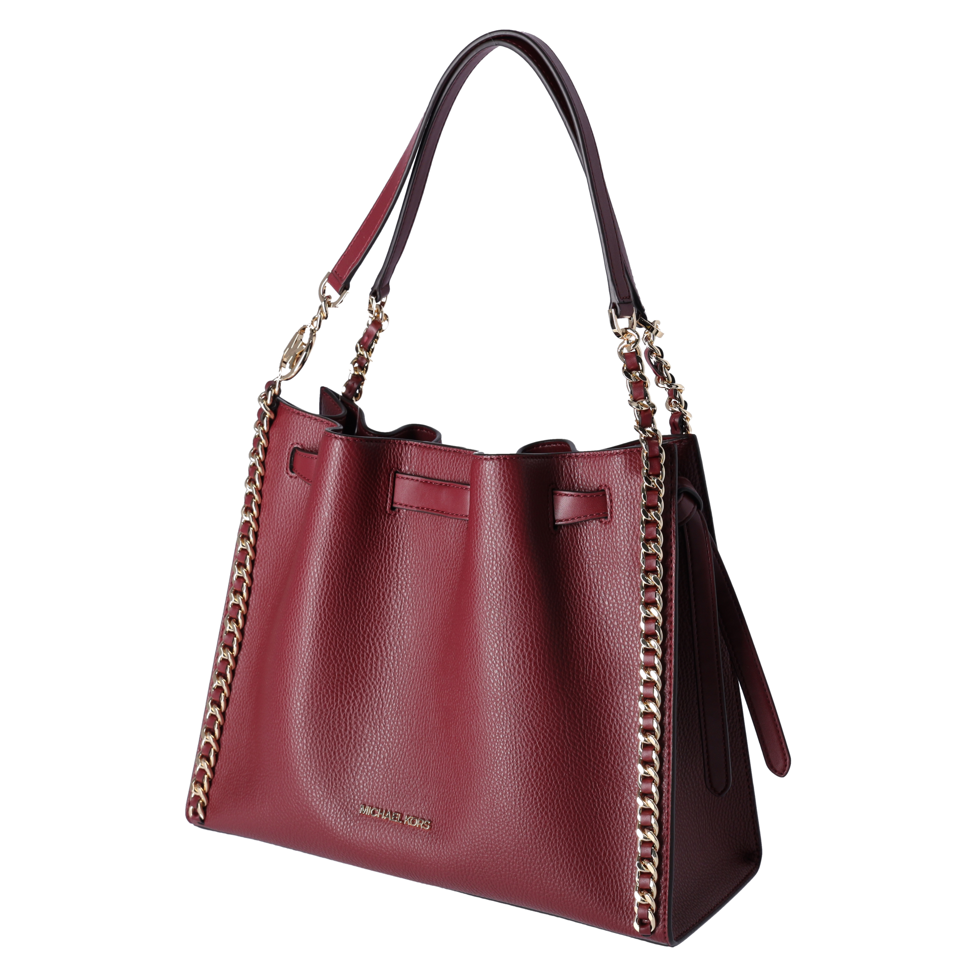 Michael Kors Mina Large Chain Shoulder Bag Hobo Tote Dark Cherry