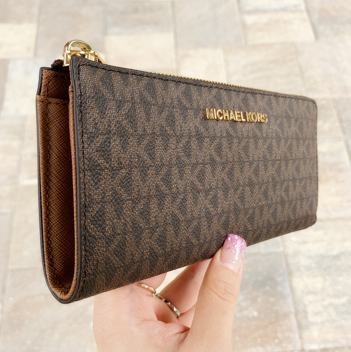 Michael Kors Kimberly Large Satchel Brown MK Merlot Multi + 3/4 Zip