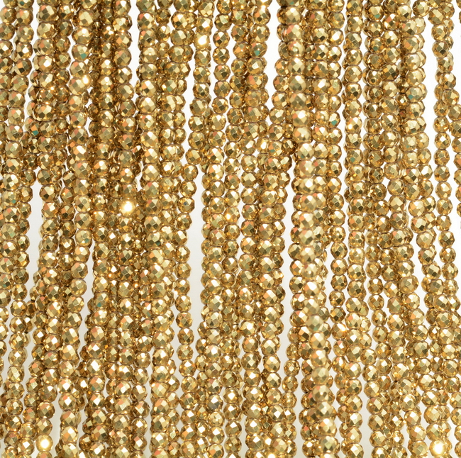 Gold Hematite Gemstone Grd AAA Micro Faceted Round 2mm 3mm 4mm Loose Beads A261