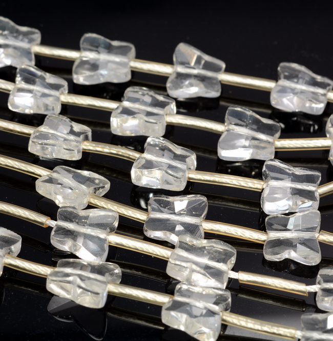 10X10MM Rock Crystal Quartz Grd AAA Faceted Butterfly 15.5 inch (90187594-702A)