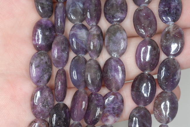 Piedra preciosa de lepidolita púrpura 14X10 mm talla A ovalada 15,5 pulgadas (90188228-659) - Imagen 3 de 4