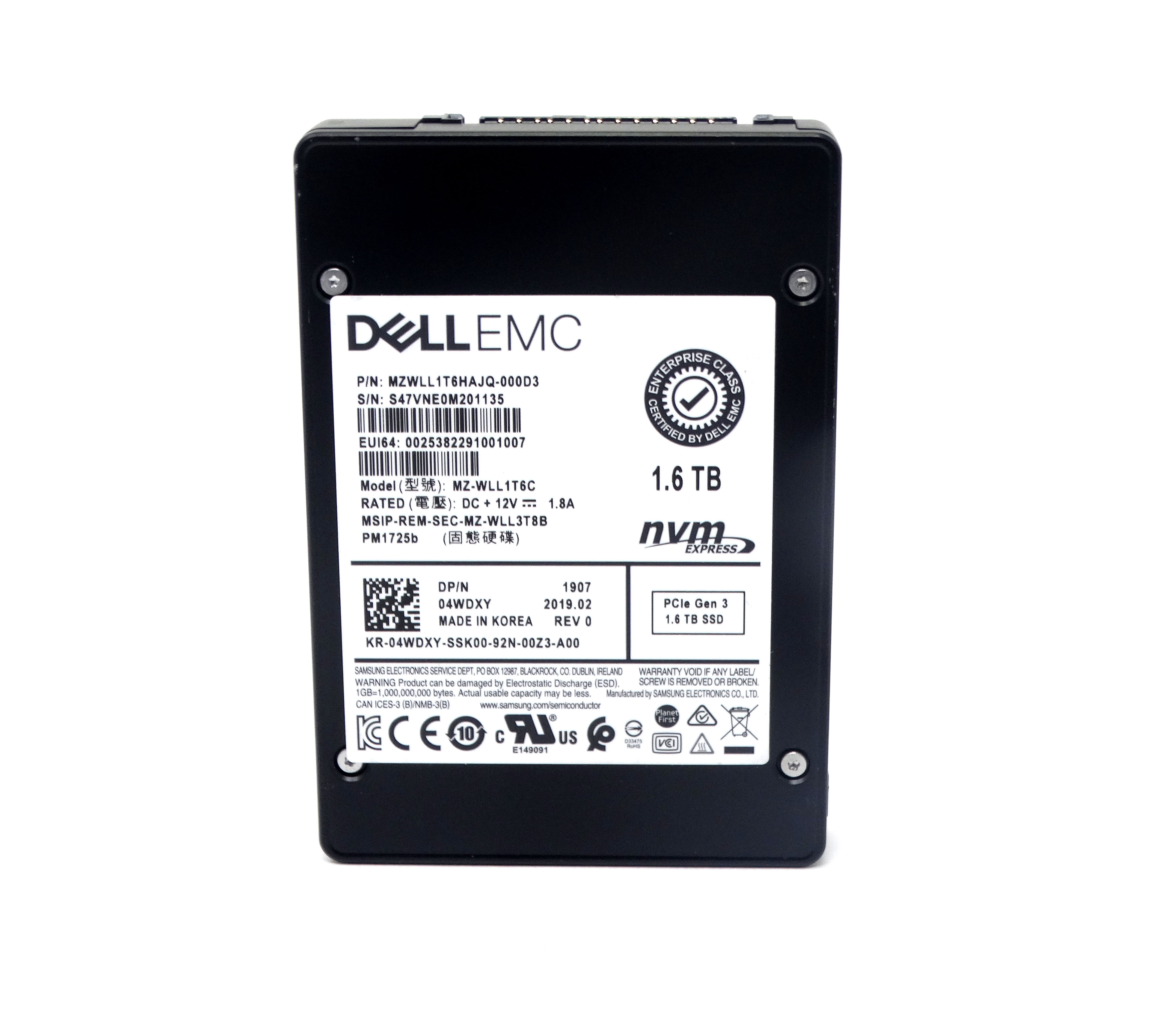 4WDXY Dell Samsung PM1725B 1.6TB NVME PCIe U.2 2.5'' Enterprise SSD | eBay