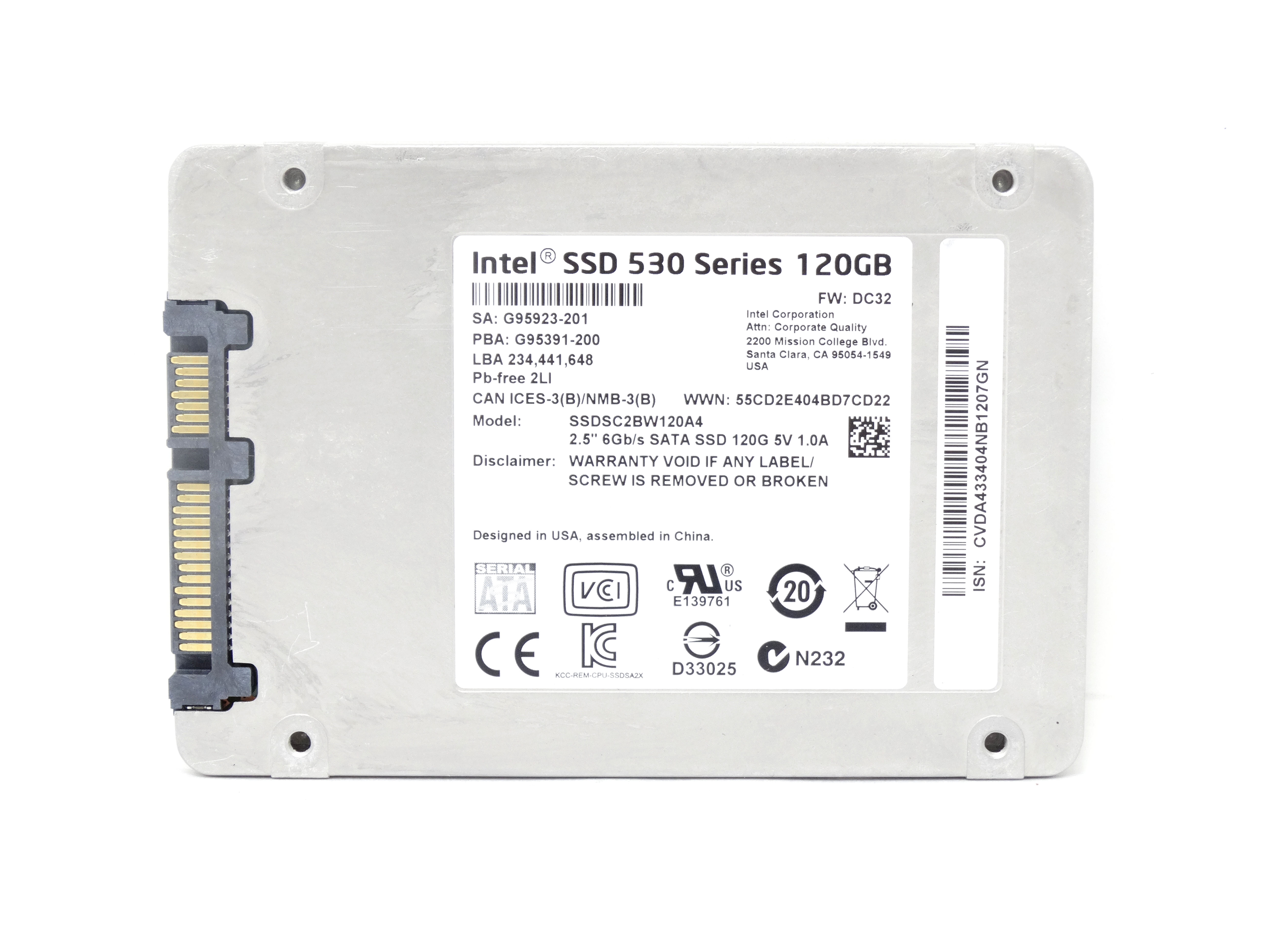 SSDSC2BW120A4 Intel 530 Series 120GB 6Gbps SATA 2.5'' Solid State Drive ...
