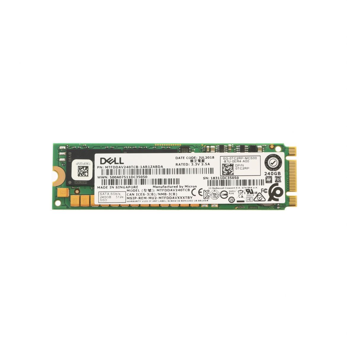 Dell製240GB M.2 SATA SSD（型番：MTFDDAV240TCB 240GB SATA SSD Micron MTFDDAV240TCB M.2 2280 Enterprise SSD Drive