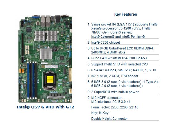 Supermicro Motherboard MBD-X11SSM-F-B Xeon E3-1200 v5 LGA1151 Socket H4 C236