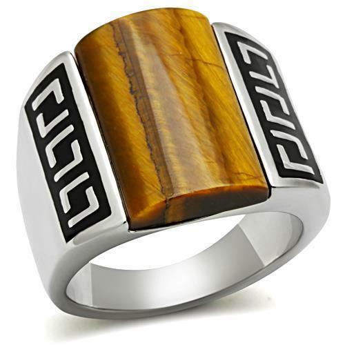 Herren 13 mm Halbedelstein Rauchquarz Tigerauge Stein Edelstahl Ring Tk328 - Bild 7 von 7