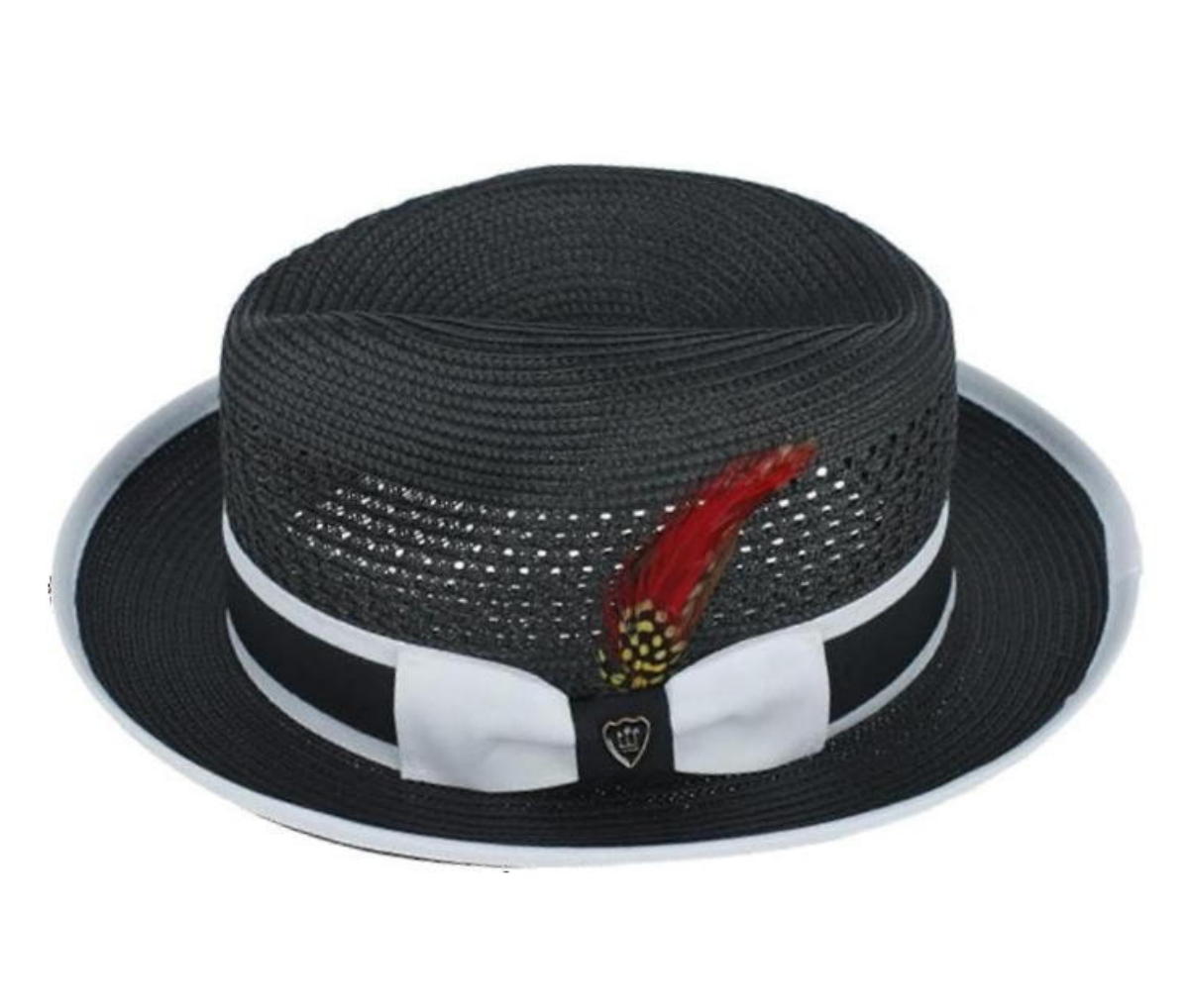 RICHMAN BROTHERS Polybraid Two Tone Fedora with Grosgrain Band & Feather Hat