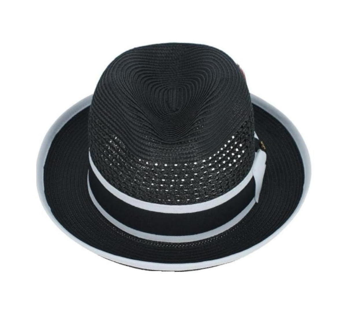 RICHMAN BROTHERS Polybraid Two Tone Fedora with Grosgrain Band & Feather Hat