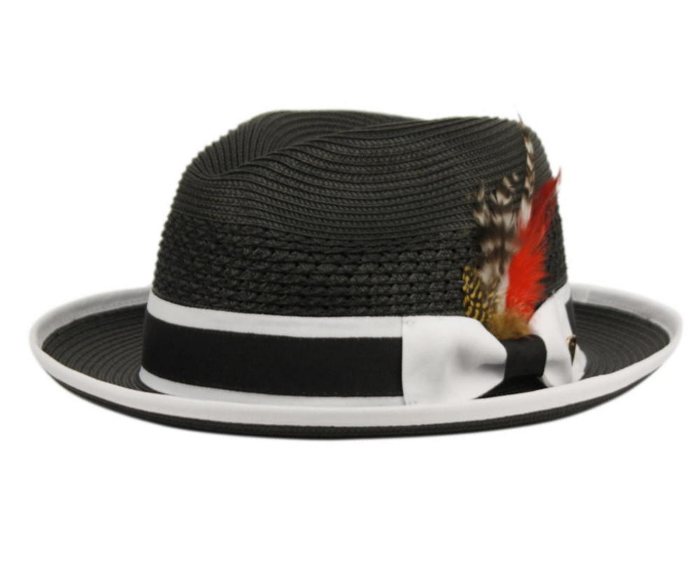 RICHMAN BROTHERS Polybraid Two Tone Fedora with Grosgrain Band & Feather Hat