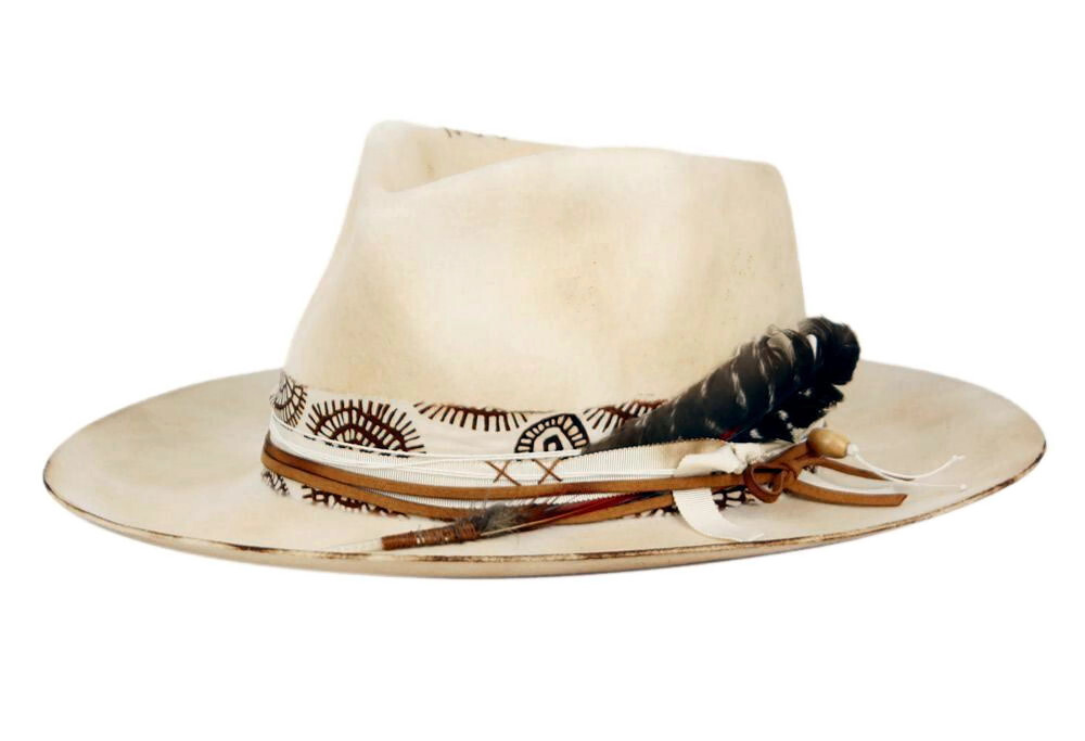 MORRETON Wide Brim Wool Felt Band Distressed Burned Fedora  display picture 2