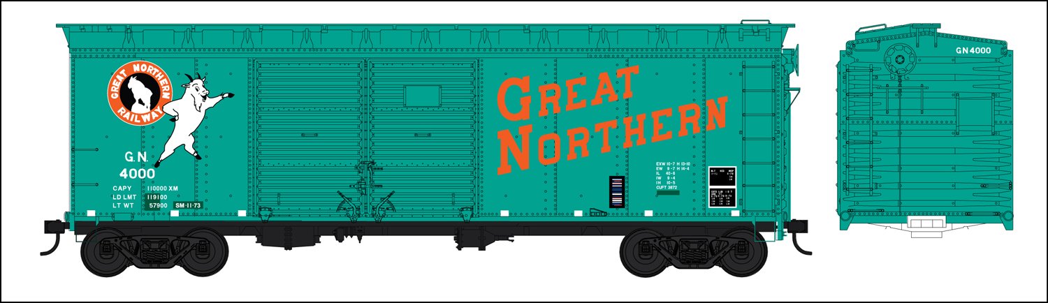 Bowser HO Scale 40ft Box Cars Great Northern (DD, green w/round herald & Rocky) - Picture 4 of 4