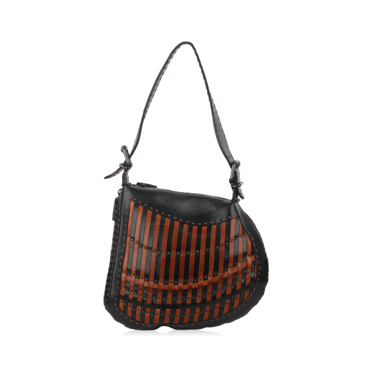 Details About Authentic Fendi Eria Black And Brown Leather Oyster Bag Hobo