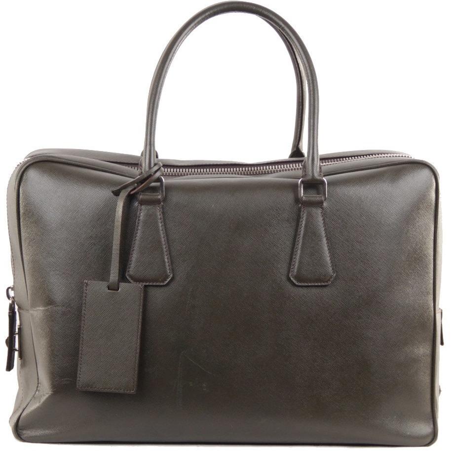 Authentic Prada Military Green Saffiano Leather Zip Top Briefcase Image Is Loading Authentic Prada Military Green Saffiano Leather Zip Top