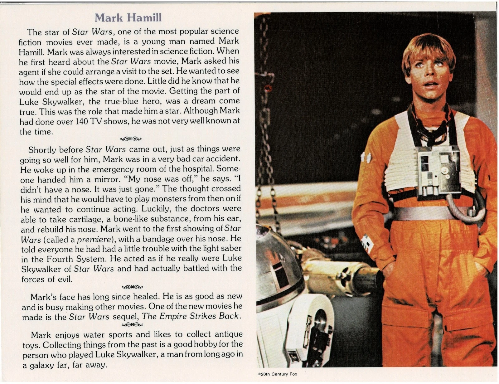 1980 Mark Hamill Star Wars Luke Skywalker RARE Educational Insights card 8"x11"