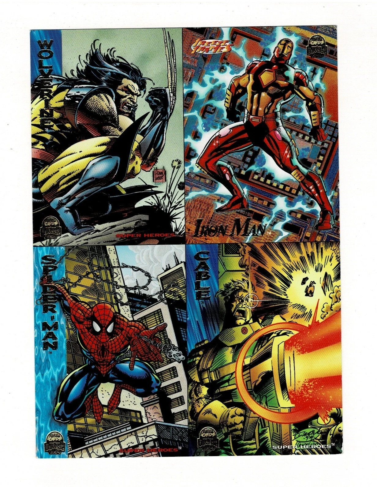 1994 Fleer Ultra Marvel Universe Uncut 4 Card Promo Sheet Wolverine & Spiderman